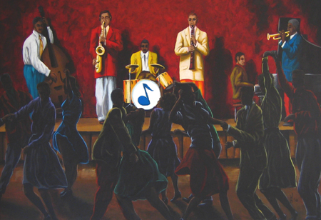 Jazz painting capturing the energy of a swing club